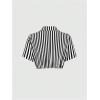 imageSweatyRocks Womens Striped Print Short Sleeve Blouse Collar V Neck Crop Shirt Tops with Flap Pocket Black and White Small