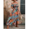imageSweatyRocks Womens Tropical Print Off Shoulder Belted Dress Short Sleeve Ruffle Trim Split Maxi DressesBlue Orange