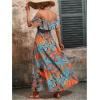 imageSweatyRocks Womens Tropical Print Off Shoulder Belted Dress Short Sleeve Ruffle Trim Split Maxi DressesBlue Orange