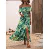 imageSweatyRocks Womens Tropical Print Off Shoulder Belted Dress Short Sleeve Ruffle Trim Split Maxi DressesGreen