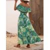 imageSweatyRocks Womens Tropical Print Off Shoulder Belted Dress Short Sleeve Ruffle Trim Split Maxi DressesGreen