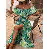 imageSweatyRocks Womens Tropical Print Off Shoulder Belted Dress Short Sleeve Ruffle Trim Split Maxi DressesGreen