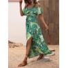 imageSweatyRocks Womens Tropical Print Off Shoulder Belted Dress Short Sleeve Ruffle Trim Split Maxi DressesGreen