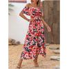 imageSweatyRocks Womens Tropical Print Off Shoulder Belted Dress Short Sleeve Ruffle Trim Split Maxi DressesRed Blue