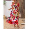 imageSweatyRocks Womens Tropical Print Off Shoulder Belted Dress Short Sleeve Ruffle Trim Split Maxi DressesRed Orange