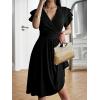 imageSweatyRocks Womens Wrap V Neck Short Sleeve Midi Dress Elegant Ruffle High Waist A Line DressesBlack