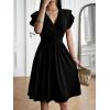imageSweatyRocks Womens Wrap V Neck Short Sleeve Midi Dress Elegant Ruffle High Waist A Line DressesBlack