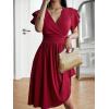 imageSweatyRocks Womens Wrap V Neck Short Sleeve Midi Dress Elegant Ruffle High Waist A Line DressesBurgundy