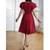 imageSweatyRocks Womens Wrap V Neck Short Sleeve Midi Dress Elegant Ruffle High Waist A Line DressesBurgundy