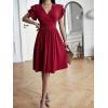 imageSweatyRocks Womens Wrap V Neck Short Sleeve Midi Dress Elegant Ruffle High Waist A Line DressesBurgundy
