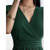 imageSweatyRocks Womens Wrap V Neck Short Sleeve Midi Dress Elegant Ruffle High Waist A Line DressesDark Green