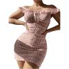 imageSweatyRocks Womens 2 Piece Babydoll Lingerie Set Floral Semi Sheer Mesh Rushed Sleepwear with ThongPink