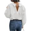 imageSweatyRocks Womens Cut Out Back Button Down Collared Blouses Long Sleeve Shirt TopsWhite