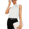 imageSweatyRocks Womens Elegant Sleeveless Stand Collar Tie Neck Blouse Tank TopWhite