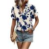 imageSweatyRocks Womens Floral Print V Neck Shirts Short Sleeve Casual Blouse TopsBlue and White