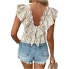 imageSweatyRocks Womens Floral Printed Lace Blouses Tie Back Ruffle Sleeve Square Neck Peplum TopsMulticolor