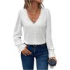 imageSweatyRocks Womens Long Sleeve Shirts Dressy Casual Lace Trim V Neck Tops for WorkWhite