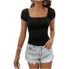 imageSweatyRocks Womens Ruched Square Neck T Shirt Cap Short Sleeve Slim Fitted Casual Tee TopsBlack