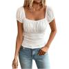 imageSweatyRocks Womens Ruched Square Neck T Shirt Cap Short Sleeve Slim Fitted Casual Tee TopsWhite