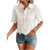 imageSweatyRocks Womens Short Sleeve Button Down Collared Blouses Embroidery Eyelet TopWhite
