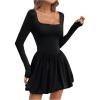 imageSweatyRocks Womens Square Neck Long Sleeve A Line Mini Ruffle Bubble DressesBlack