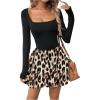 imageSweatyRocks Womens Square Neck Long Sleeve A Line Mini Ruffle Bubble DressesLeopard Print