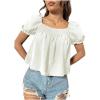 imageSweatyRocks Womens Square Neck Puff Short Sleeve Blouse Shirred Flare Hem Loose Peplum Shirt TopsWhite