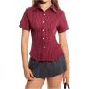 imageSweatyRocks Womens Striped Button Down Shirt Short Sleeve Collared Fitted Work Office Blouse Dressy TopsRed