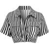 imageSweatyRocks Womens Striped Print Short Sleeve Blouse Collar V Neck Crop Shirt Tops with Flap Pocket Black and White Small