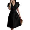 imageSweatyRocks Womens Wrap V Neck Short Sleeve Midi Dress Elegant Ruffle High Waist A Line DressesBlack
