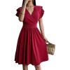 imageSweatyRocks Womens Wrap V Neck Short Sleeve Midi Dress Elegant Ruffle High Waist A Line DressesBurgundy