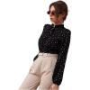 imageSweatyRocks Womens Dressy Bow Tie Neck Allover Print Shirt Frill Long Sleeve Top Casual Chiffon BlousesBlack