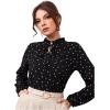 imageSweatyRocks Womens Dressy Bow Tie Neck Allover Print Shirt Frill Long Sleeve Top Casual Chiffon BlousesBlack