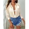 imageSweatyRocks Womens Long Sleeve See Through Button Down Shirt Slit Mesh Blouse TopApricot