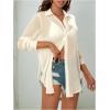imageSweatyRocks Womens Long Sleeve See Through Button Down Shirt Slit Mesh Blouse TopApricot