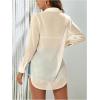 imageSweatyRocks Womens Long Sleeve See Through Button Down Shirt Slit Mesh Blouse TopApricot
