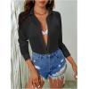 imageSweatyRocks Womens Long Sleeve See Through Button Down Shirt Slit Mesh Blouse TopBlack