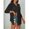 imageSweatyRocks Womens Long Sleeve See Through Button Down Shirt Slit Mesh Blouse TopBlack