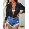 imageSweatyRocks Womens Long Sleeve See Through Button Down Shirt Slit Mesh Blouse TopBlack