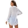 imageSweatyRocks Womens Long Sleeve See Through Button Down Shirt Slit Mesh Blouse TopWhite