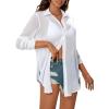 imageSweatyRocks Womens Long Sleeve See Through Button Down Shirt Slit Mesh Blouse TopWhite