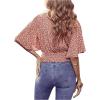 imageSweatyRocks Womens Short Butterfly Sleeve Ditsy Floral Wrap V Neck Shirred Blouse Crop TopDusty Pink