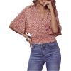 imageSweatyRocks Womens Short Butterfly Sleeve Ditsy Floral Wrap V Neck Shirred Blouse Crop TopDusty Pink