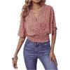 imageSweatyRocks Womens Short Butterfly Sleeve Ditsy Floral Wrap V Neck Shirred Blouse Crop TopDusty Pink
