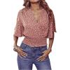 imageSweatyRocks Womens Short Butterfly Sleeve Ditsy Floral Wrap V Neck Shirred Blouse Crop TopDusty Pink