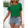imageSweatyRocks Womens Short Sleeve Cropped Blouse Crew Neck Hollow Out Eyelet TopsGreen