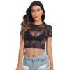 imageSweatyRocks Womens Short Sleeve Print See Through Sheer Mesh Crop Top T ShirtBlack 2