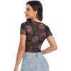 imageSweatyRocks Womens Short Sleeve Print See Through Sheer Mesh Crop Top T ShirtBlack 2