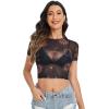 imageSweatyRocks Womens Short Sleeve Print See Through Sheer Mesh Crop Top T ShirtBlack 2