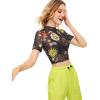 imageSweatyRocks Womens Short Sleeve Print See Through Sheer Mesh Crop Top T ShirtBlack Star